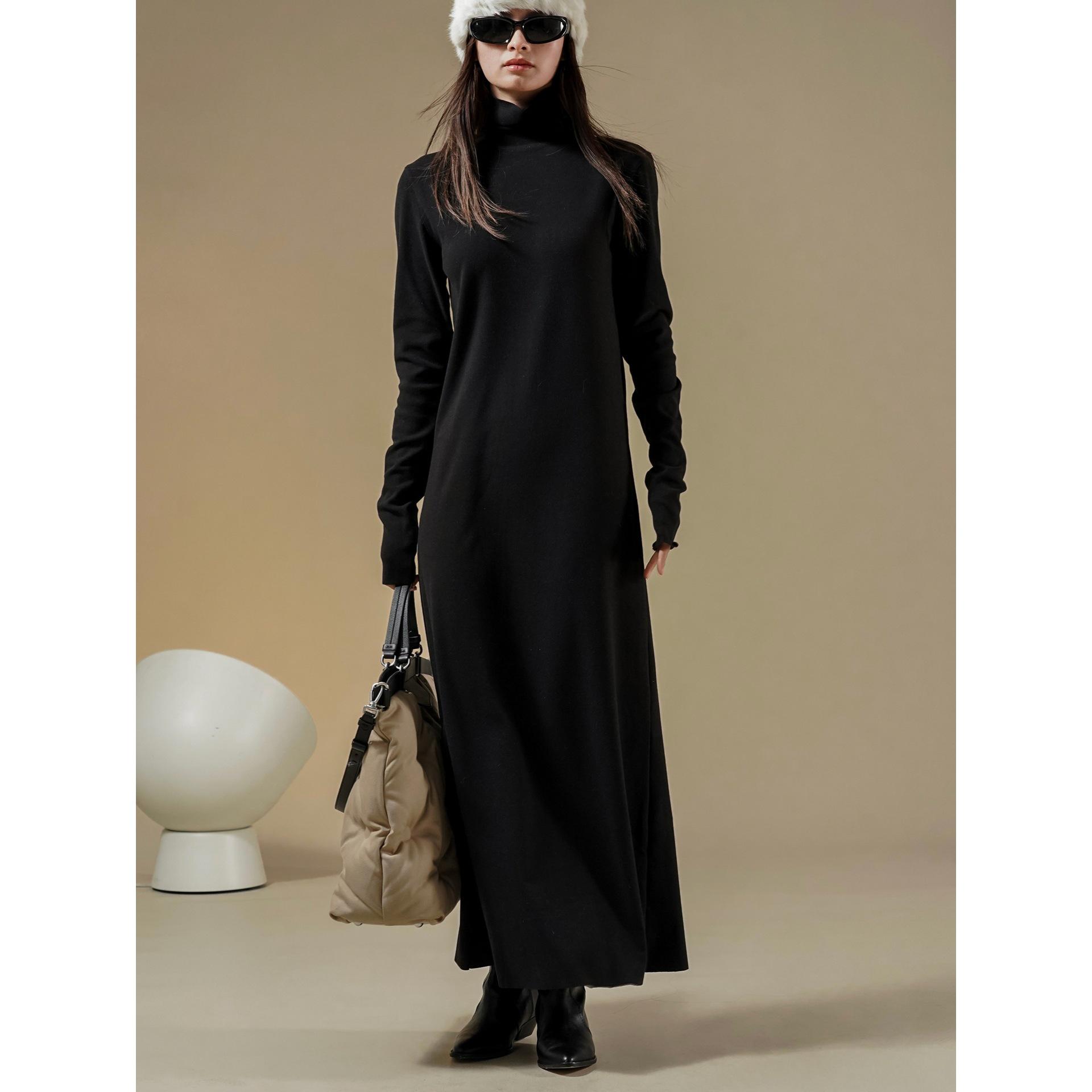 

Лувр Зимнее Корейская Мода Вязаное Облегающее Платье с Высоким Воротником для Женщин Small чёрный