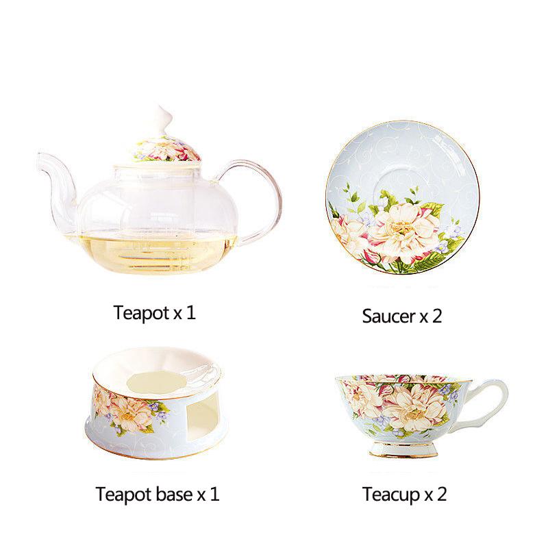 

Стеклянный чайный сервиз Европейский домашний заварной цветочный чайник Керамический красный чайный набор Полный комплект посуды для дневного чаепития Можно подогревать