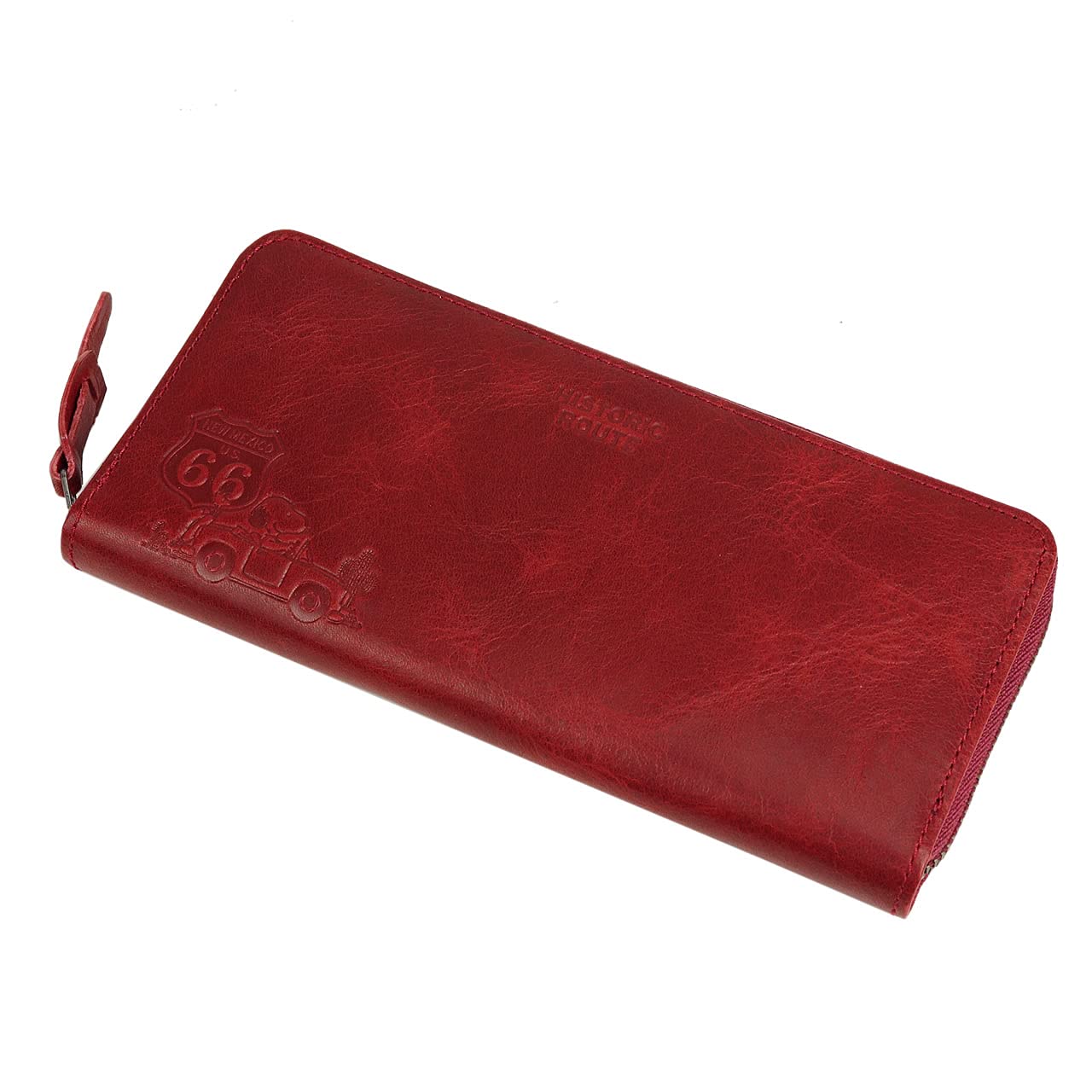 

PEANUTS ROUTE 66 Кожаный длинный кошелек с застежкой-молнией по периметру, мужской и женский, 73117 (красный)