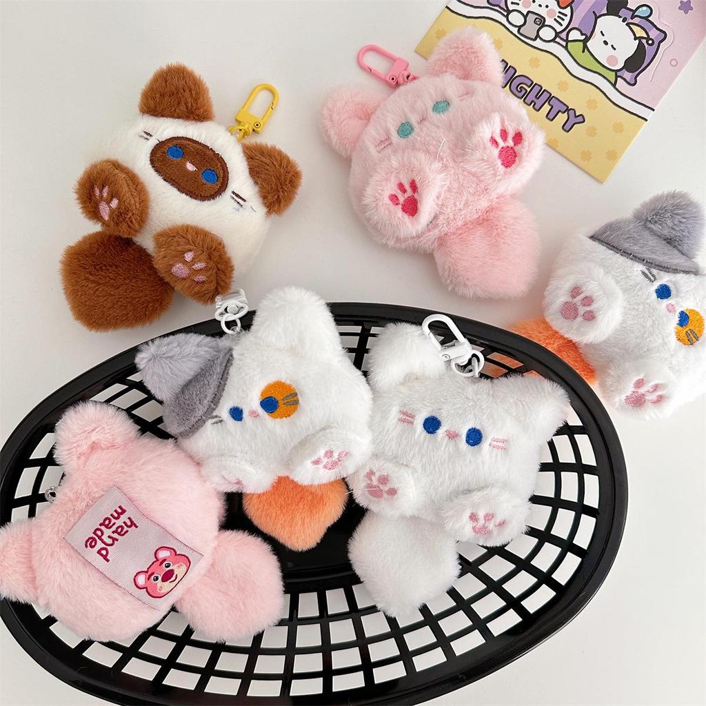 Cute Fluffy White Cat Ball Keychain Pendant - Cartoon Bag Charm with Small Doll Clothes