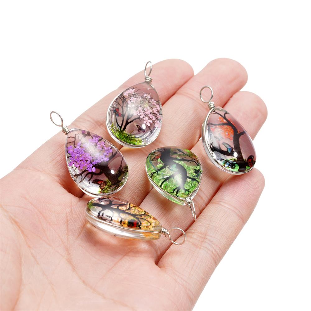 5pcs/lot 18.5*34mm Crystal Glass Real Dried Flower Water Droplet Pendants for DIY Handmade Jewelry Bracelet Necklace Accessories
