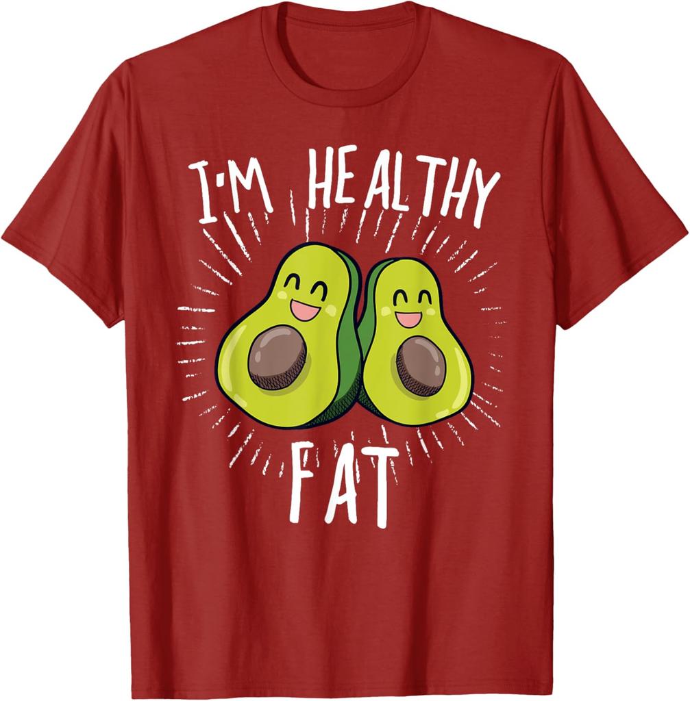 Funny Avocado Im Healthy Fat Graphic Tee Men Casual Crew Neck Cotton TShirt