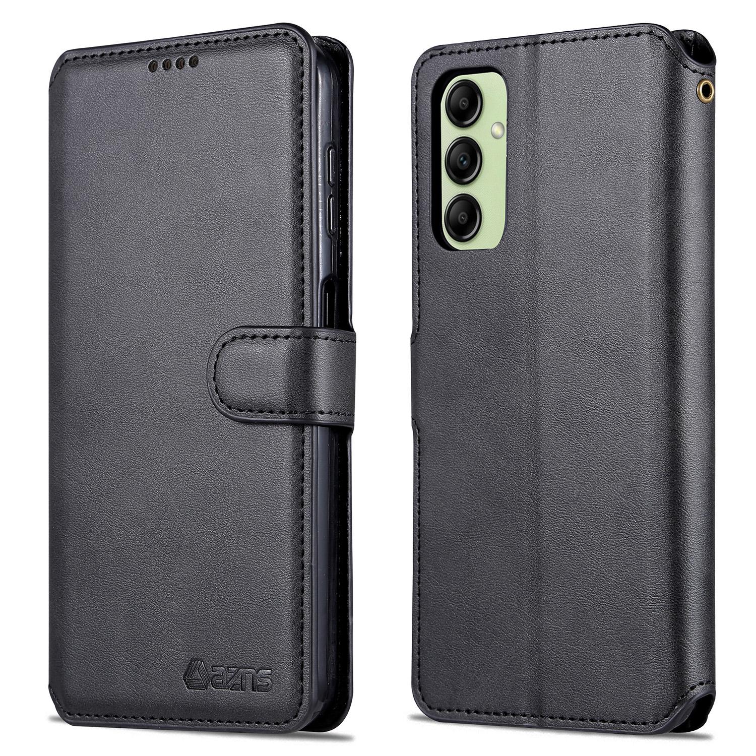 

Противоударный чехол AZNS для Samsung Galaxy A14 5G/A14 4G, кожаный чехол-кошелек для телефона с текстурой теленка, подставка Black