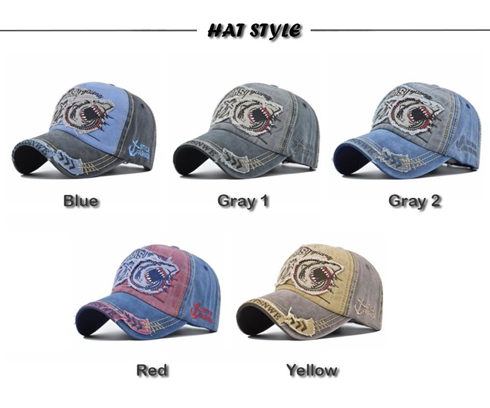 Vintage 3d Embroidered Shark Baseball Cap Cotton Material Adjustable Size For Men And Women