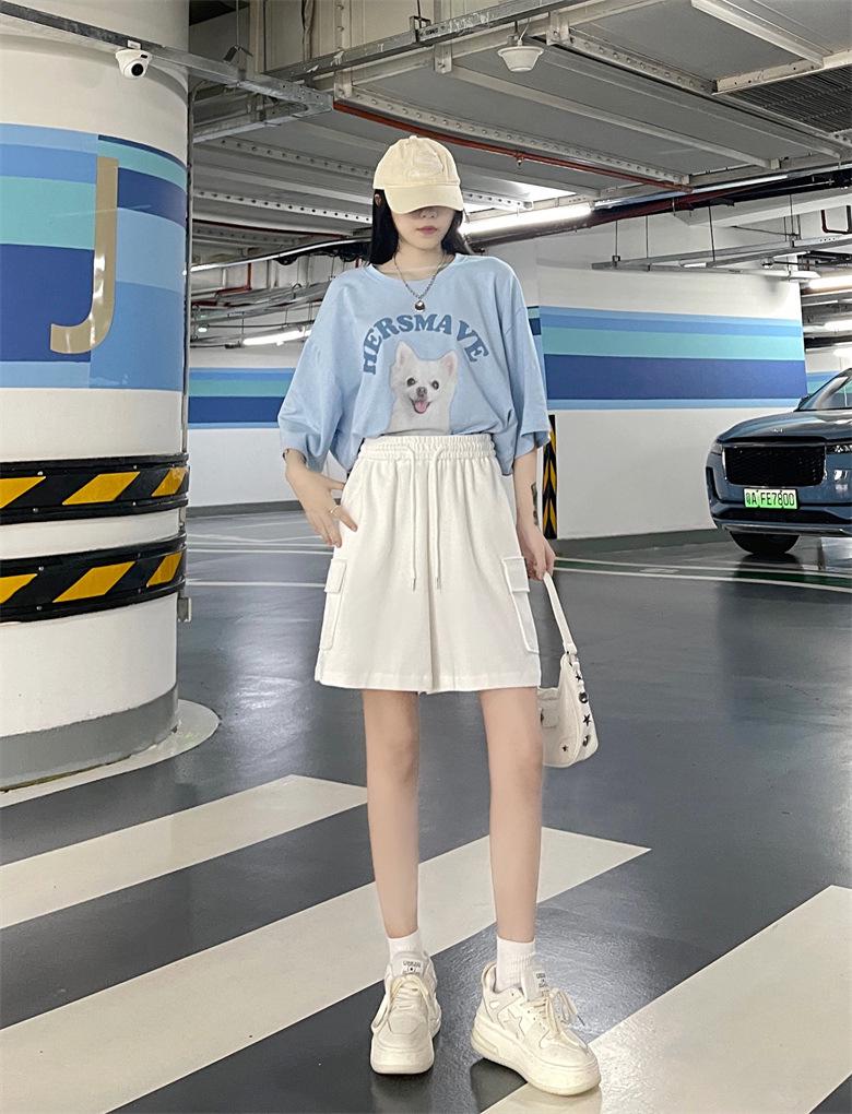 Dámské růžové elastické v pase volného střihu letní sportovní šortky se širokými nohavicemi