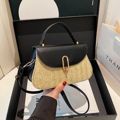 Holiday Style Woven Women's Bag Korean Version Messenger Bag Fashion Bag Texture Small Square Bag Handmade Straw Bag Styling Small Bag