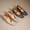 Krazing Pot Cow Skin Summer Spring Autumn Low Heels Women Square Toe Mary Janes Metal Buckle Shallow Pumps