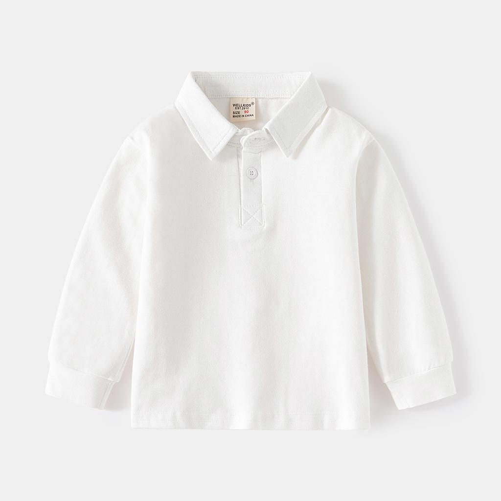 Boys Long Sleeve Polo Shirt Cotton Casual Collared T Shirt Spring Autumn Top for Kids