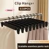 M-5/10Pcs Adjustable Clothes Pants Hangers Space-Saving Skirt Holders with Clips for Garment Jeans Coat Trouser Hanger