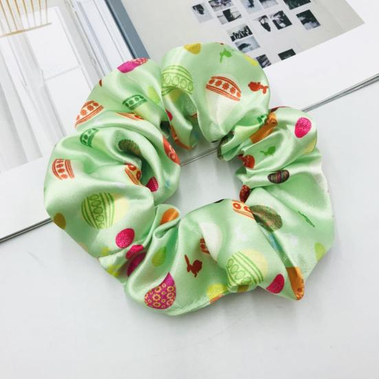 Women Hair Tie High Elasticity Colorful Easter Egg Print Hair Scrunchy Smooth Satin Texture Ponytail Holder Versatile Hair Accessory