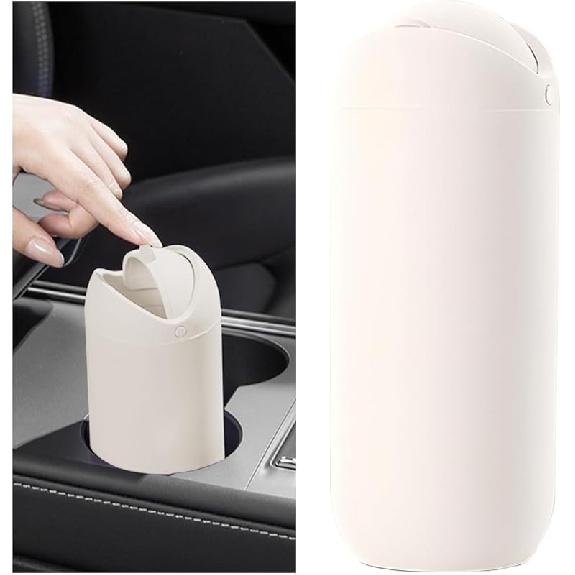 Car Trash Can With Lid, Silicone Leakproof Mini Round Vehicle Garbage Bin For Cup Holder, Portable Automotive Interior Waste Storage & Organizers
