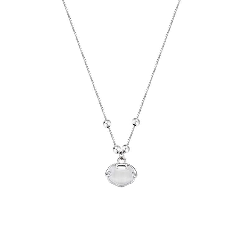 Xiangyun Fu Lock Long Life Lock Necklace Female White Jade Ruyi Safety Lock Retro Chinese Style Clavicle Chain Early Spring
