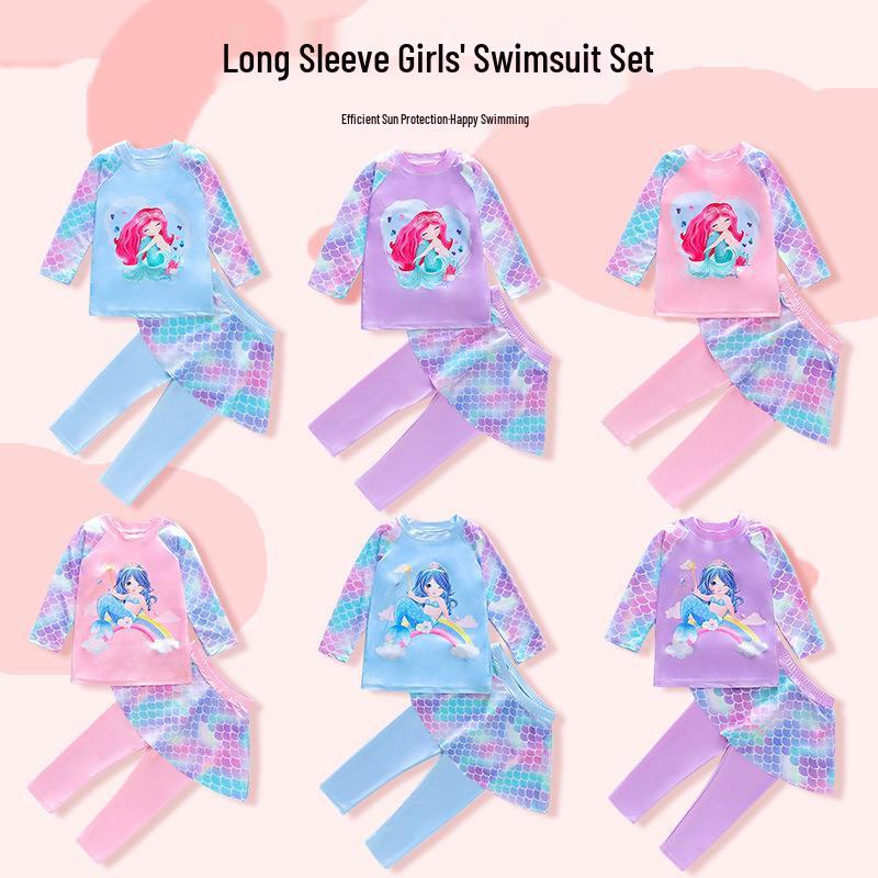 

Kids Long Sleeve Mermaid Swimsuit with Sun Protection and Quick-Dry Pants L [15-25 jin, 1-2 years]