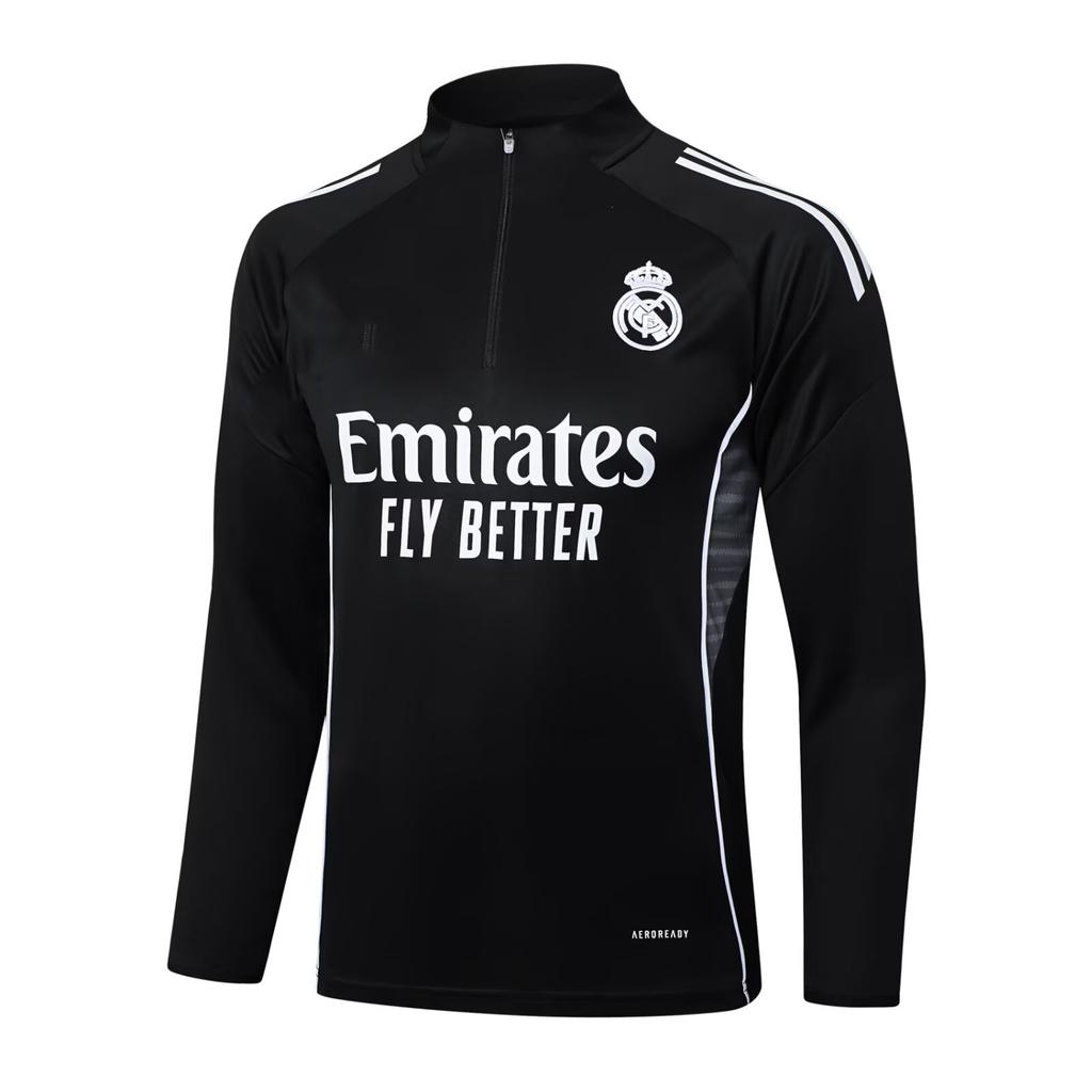 Fußball Trainingsshirt Langarm Real Madrid Trikot Erwachsene Herbst und Winter Teamsportbekleidung Halbreißverschluss Fußballtrikot Set