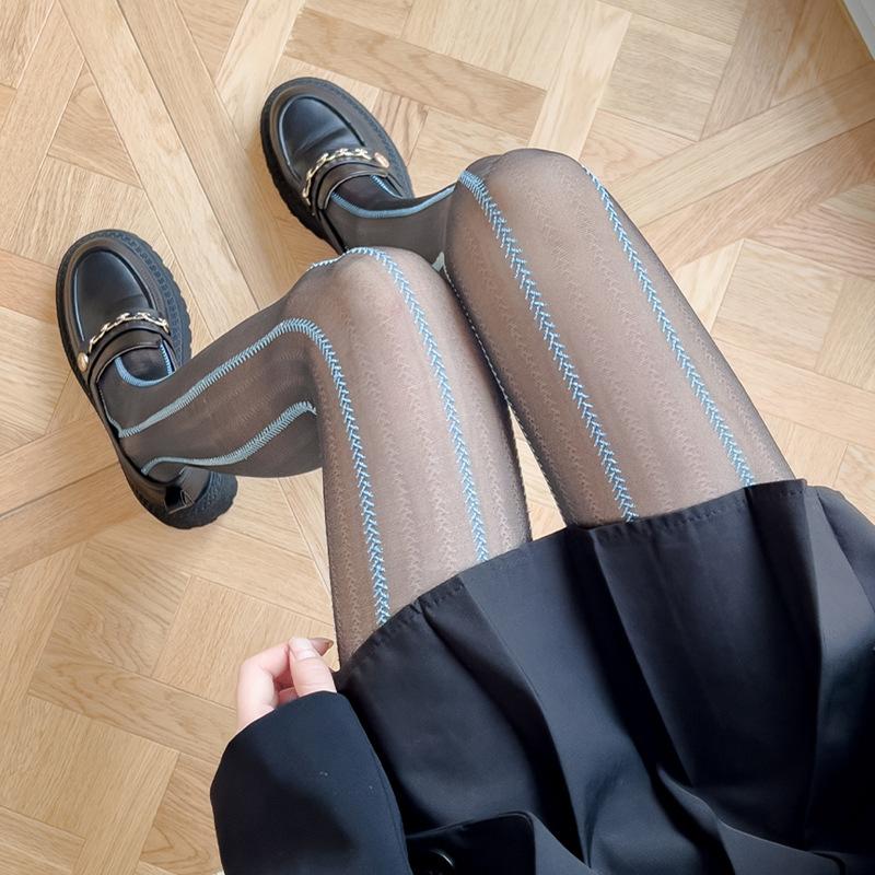 Neue Sexy Weizenstreifen Muster Strumpfhosen Für Damen Dünn Slim Fit Strumpfhosen Mode Retro Vertikale Streifen Strümpfe One Size 40-65 Kg