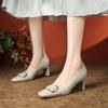 Sheepskin Square Head Thick Heel Temperament High Heels Women's Fashion Exquisite Celebrity Commuting Single Shoes Spring and Autumn