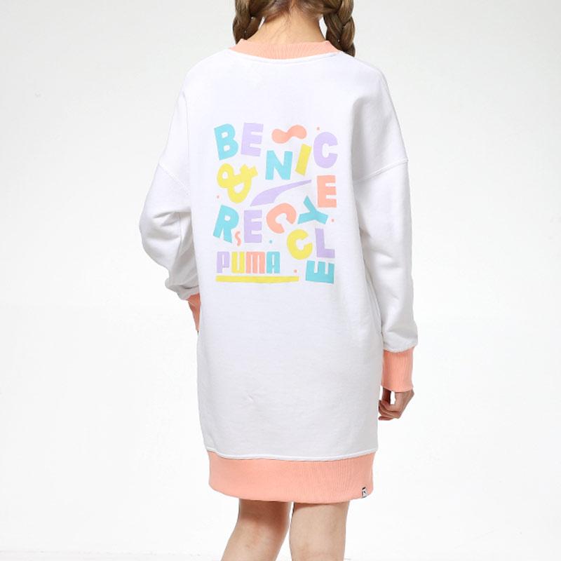 Puma Contrast Ribbed Letter Print Round Neck Long Sleeve Dress Women Dress White 531436-02