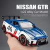 1/24 Scale Nissan GTR Diecast Car Model Toy, Pull Back Toy Vehicle with Sound and Light for Kids Toddler Boys Girls Gift Collection