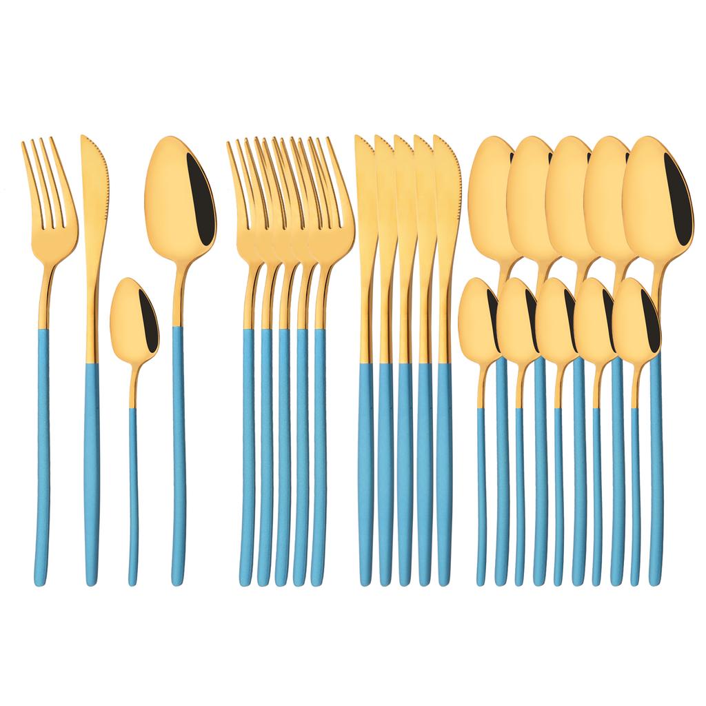 Rainbow 18/10 Stainless Steel Dinnerware Set Kitchen Flatware Tableware Sets Knife Fork Spoon Tea Spoon Cutlery Set Service for 6