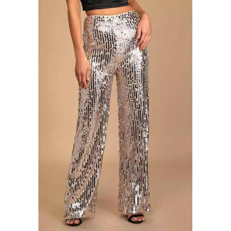 Export Single Lu Home Atmosphere High Cold Goddess Stage Banquet Party Sequin Shining High Waist Sexy Pants Loose Pants