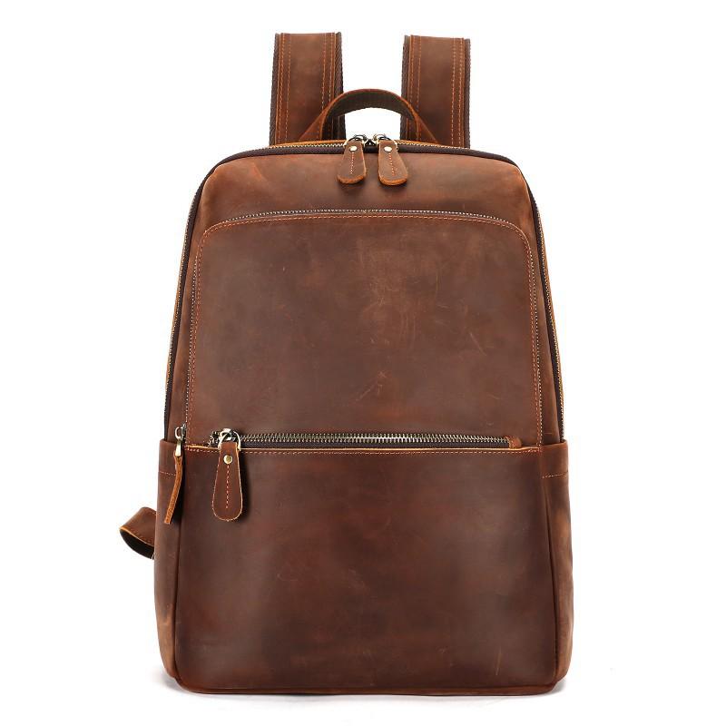 European American Retro Leather Casual Men s Backpack Large Capacity Double-layer 16 Inch Computer Crazy Horse Men