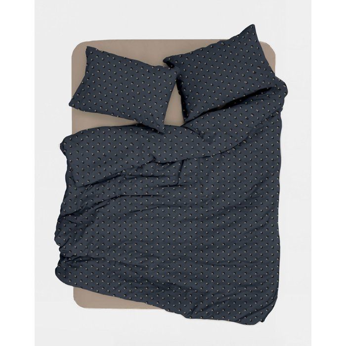 Parure de lit King Size - 1 housse de couette 240 x 220 cm + 2 taies d'oreiller 60 x 60 cm - 100% coton renforcé - Noir / Gris
