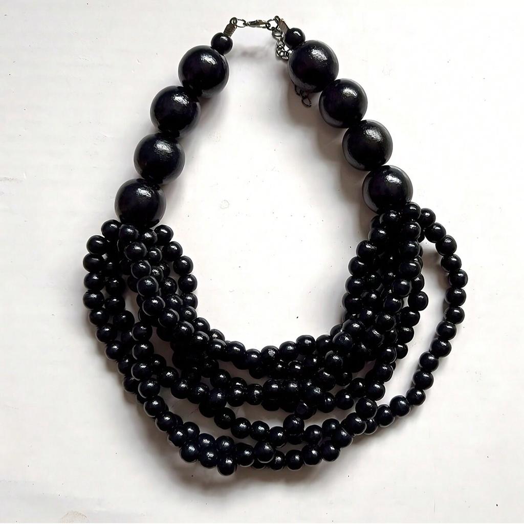 African Style Bohemian Multi-layer Wooden Bead Handmade Beaded Bib Necklace For Women Summer Zircon Accessories Choker Necklace