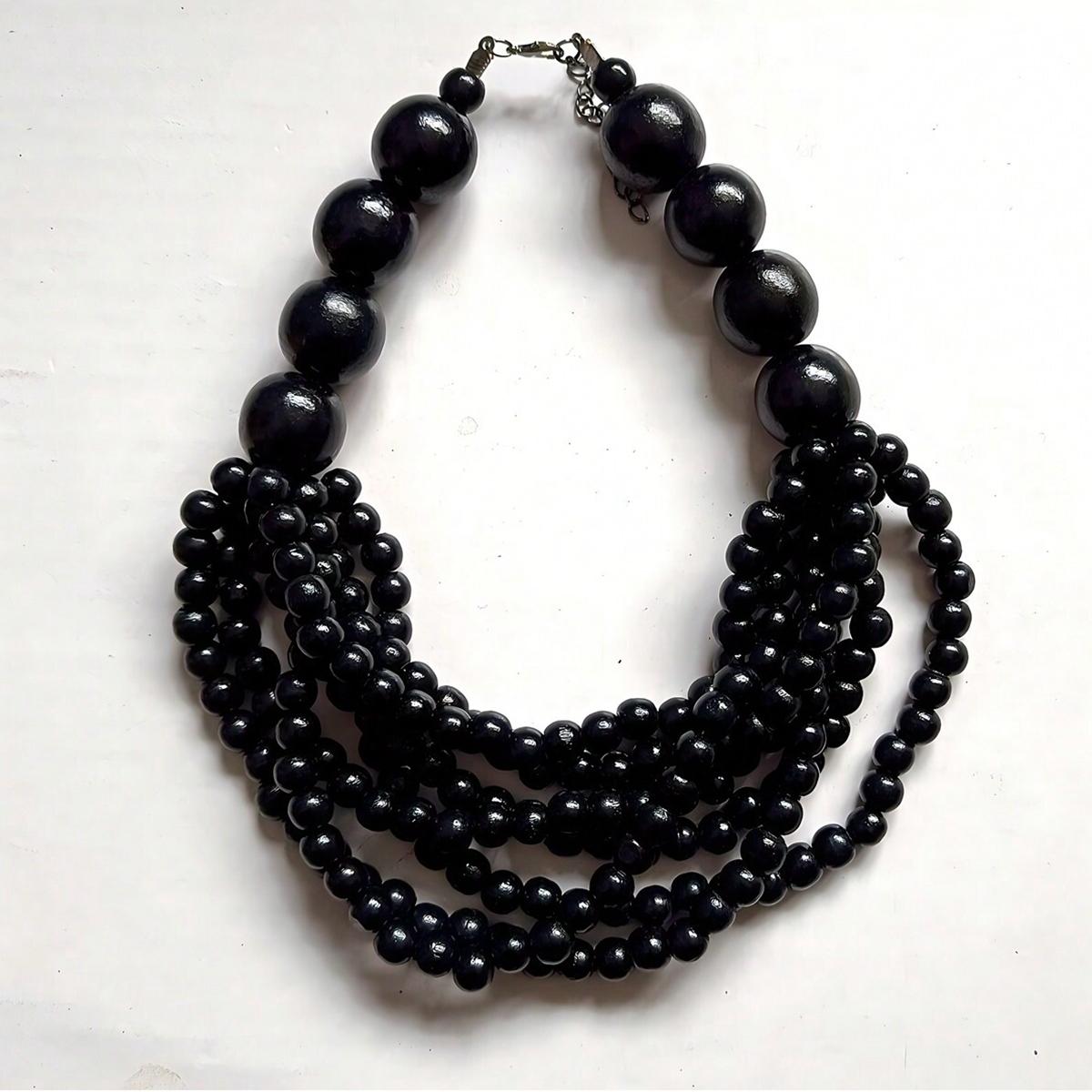 

Богемное многослойное ожерелье-биб из деревянных бусин в африканском стиле ручной работы для женщин, летние циркониевые аксессуары, ожерелье-чокер чёрный