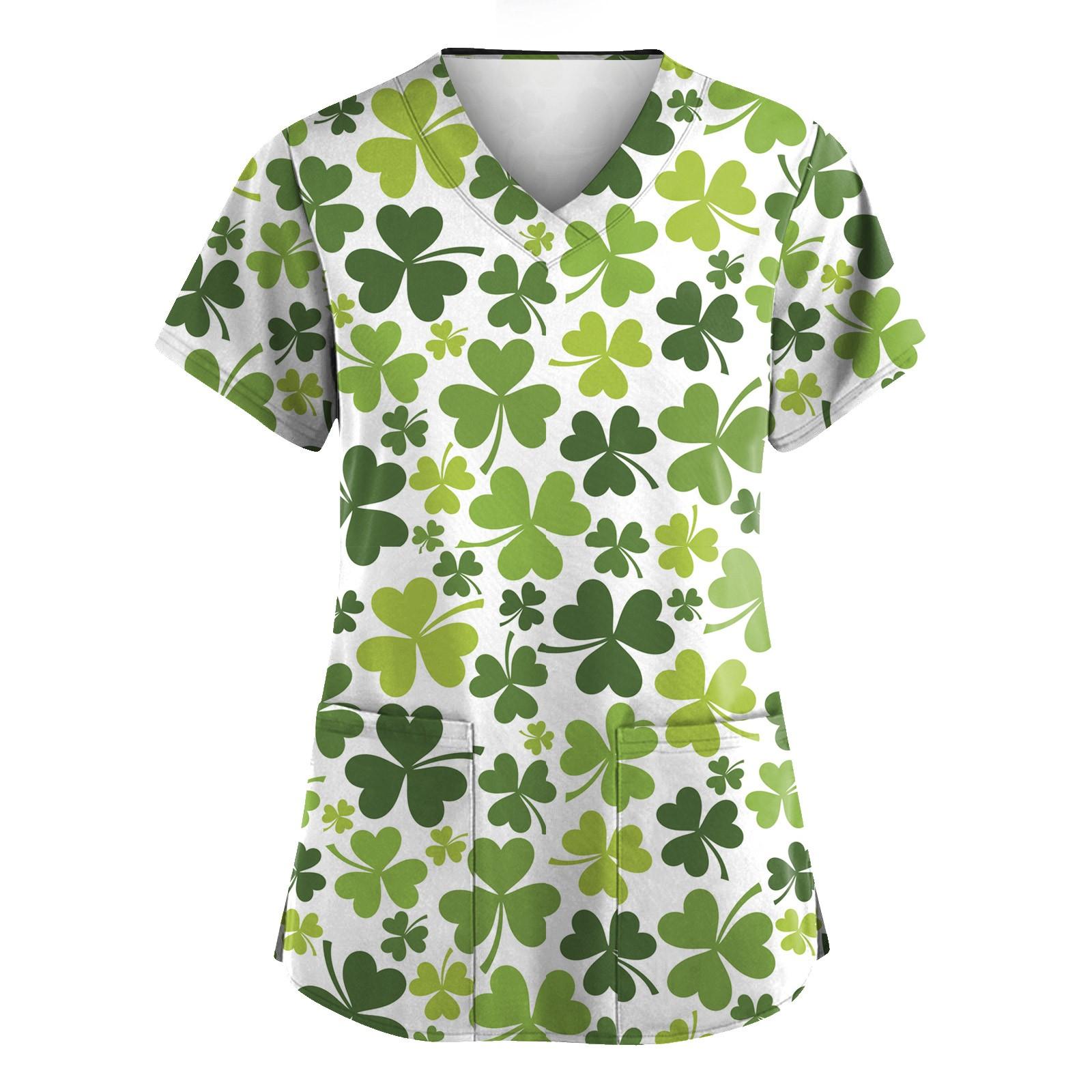 

Женская мода с v-образным вырезом, короткими рукавами и карманами, топы с принтом XL