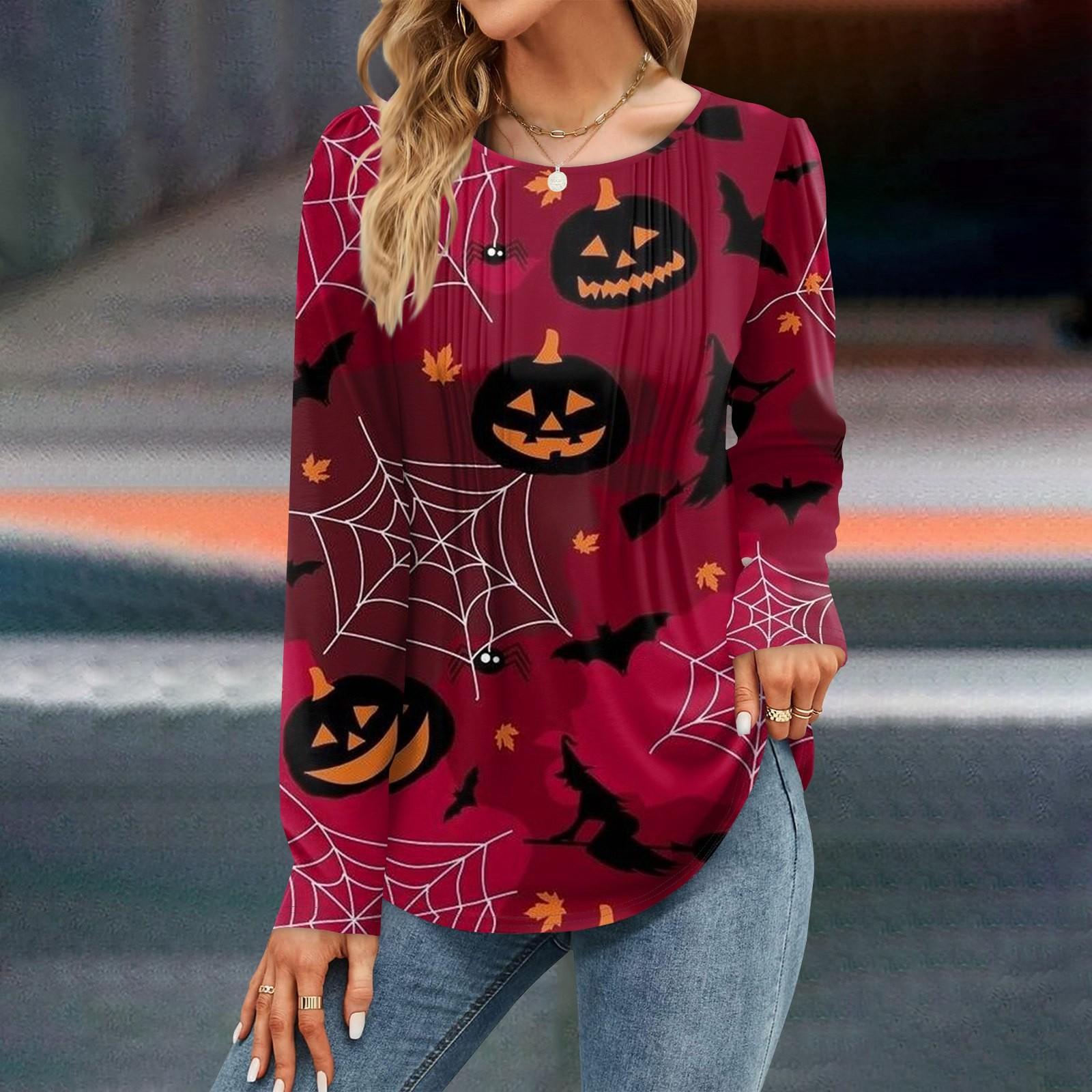 

Женская осенняя мода повседневные топы на Хэллоуин с длинным рукавом рубашки свободные пуловеры L