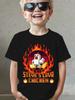 Cartoon Print of A Chick In A Fireball - Summer Boys' Pure Cotton Round Neck Short-sleeved Trendy Top for Children's Clothing