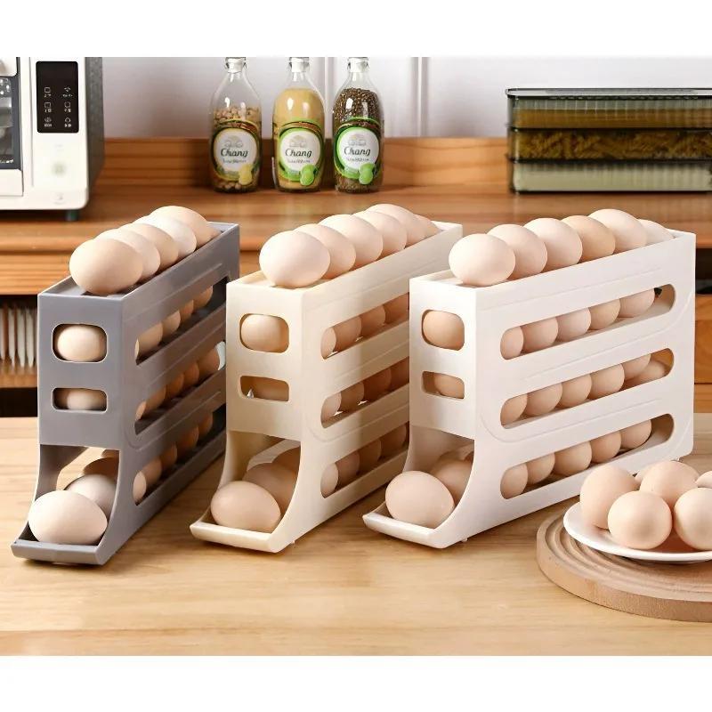 Refrigerator Eggs Storage Box Rolling Kitchen Container Eggs Rolling Rack Home Large Capacity Refrigerator Eggs Organizer Holder