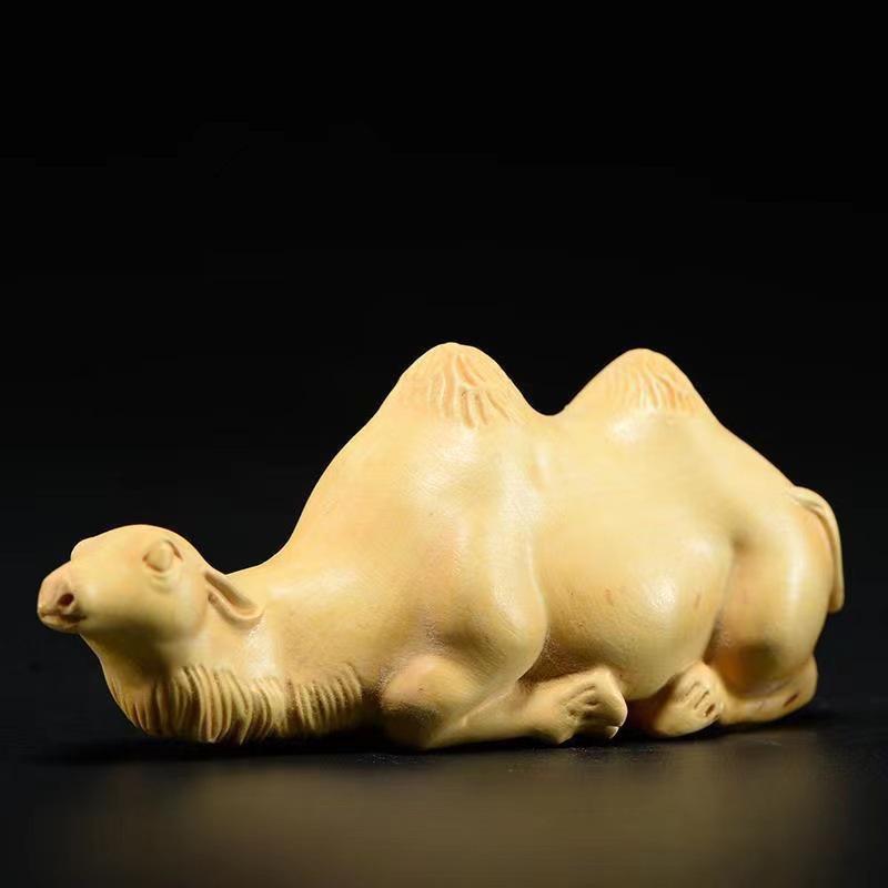Wenge Boxwood Camel Pen Holder - Solid Wood Carved Desktop Ornament