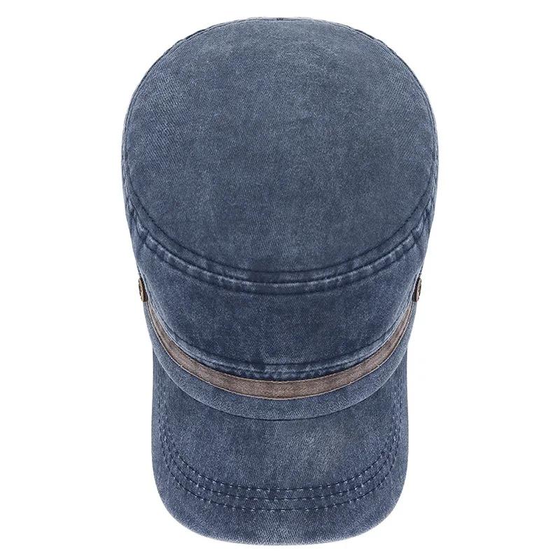 Washed Hat Distressed Cotton Flat Top Hat Cotton Breathable Button Cap, Young And Middle-Aged Dad Outdoor Sun Hat