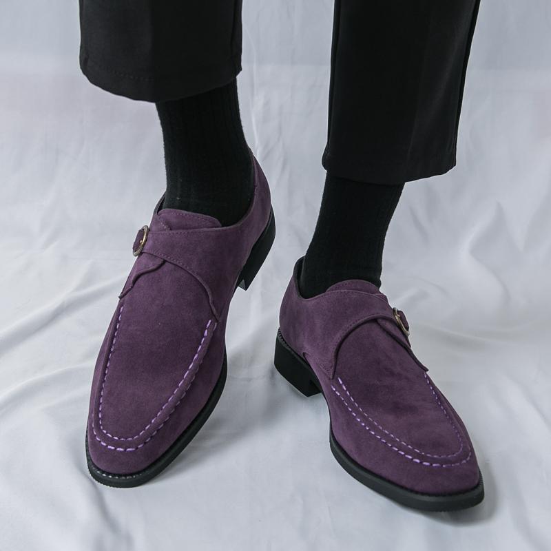 Monk Strap Loafers New Men's Pointed Black Brown Purple Leather Shoes Designer Formal Wedding Prom Dress Homecoming Footwear