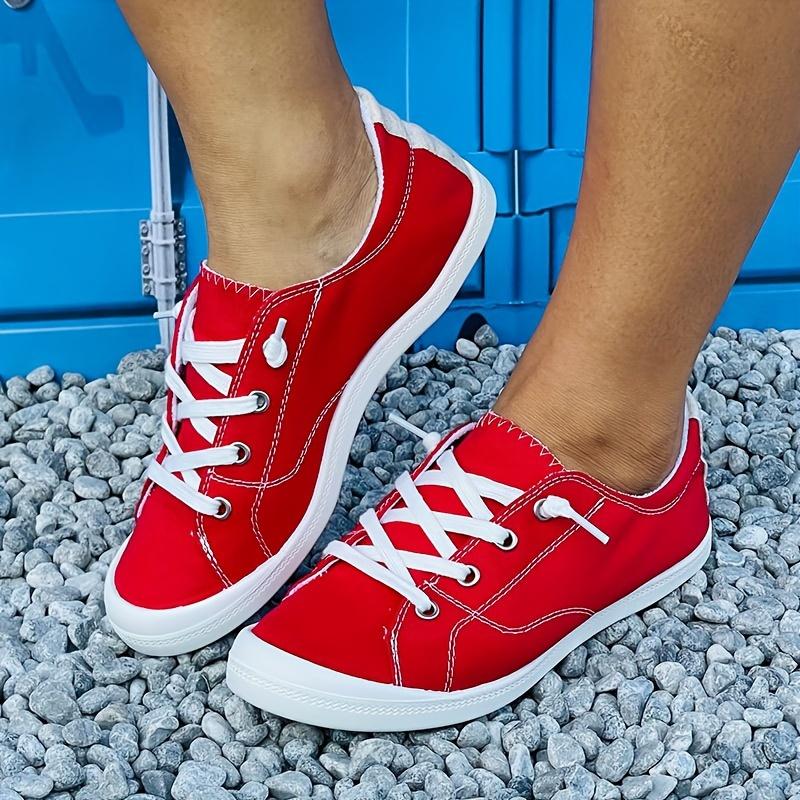 

Женские однотонные парусиновые туфли, удобные туфли в минималистском стиле на плоской подошве, легкие полутапочки с низким верхом 42 красный