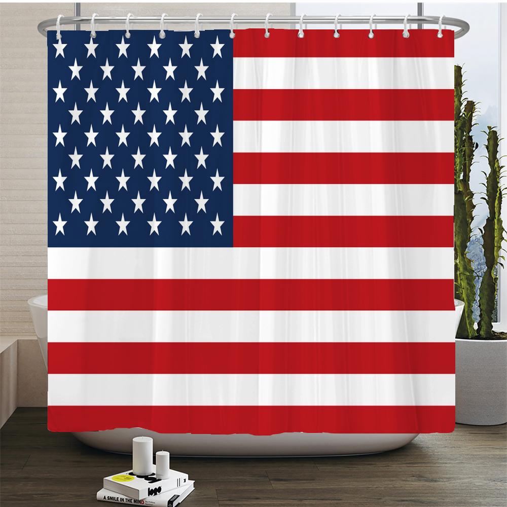 American Flag Bath Curtain Waterproof Fabric Shower Curtains With Hooks United States Bathtub Screen for Bathroom Decor
