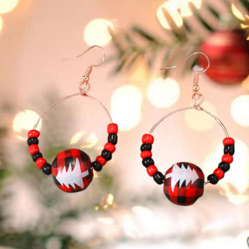 Creative And Fashionable Christmas Tree Printed Wood Bead Necklace Set Wholesale Accessories