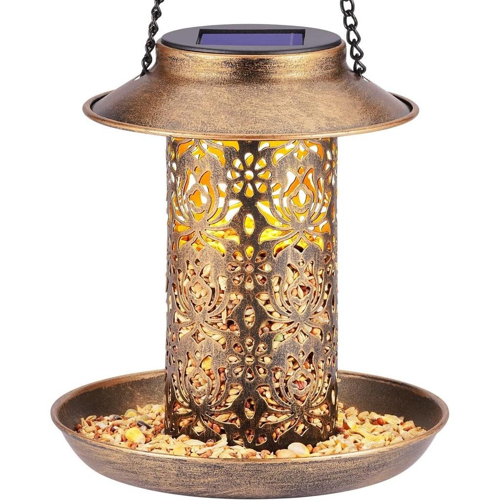 Charming Outdoor Solar Metal Hummingbird Feeder And Decorative Garden Light For Bird Feeding And Watering