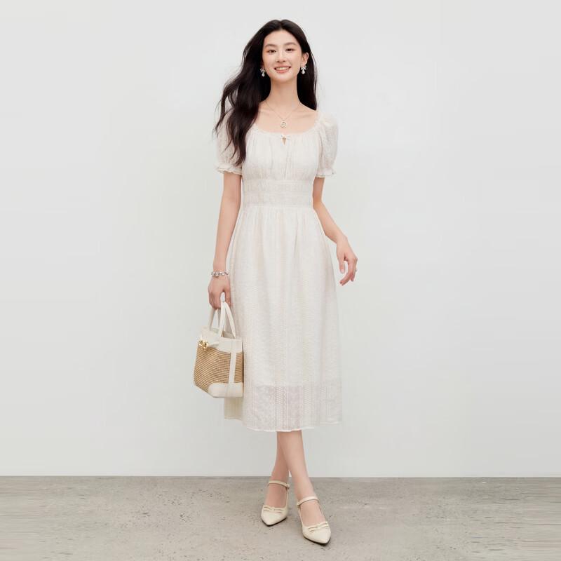 Autumn Water Casual French Style Square Neck Puff Sleeve Dress