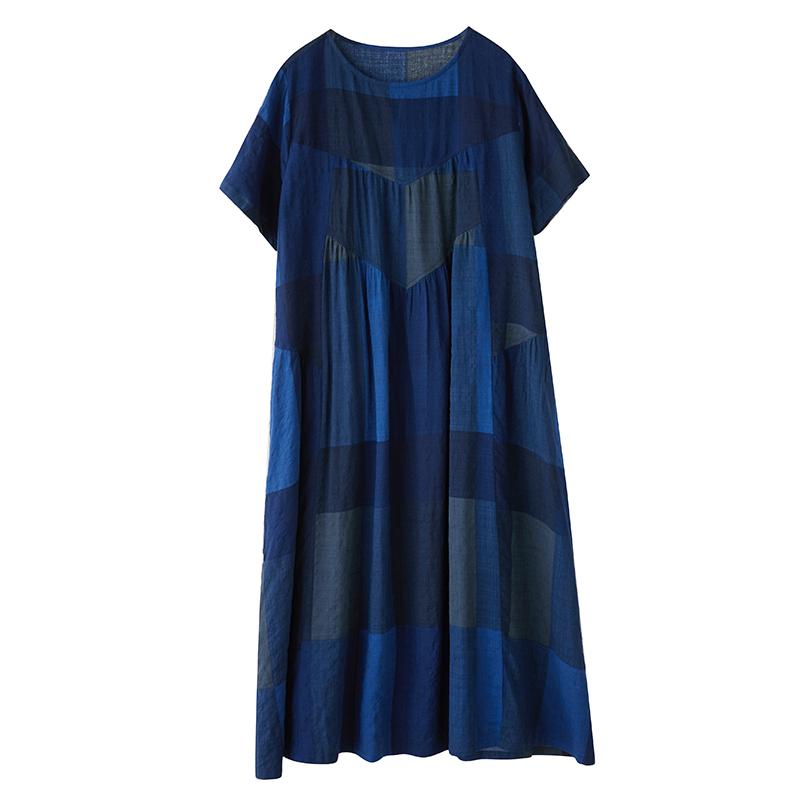 DIMANAF 2025 Summer Women Vintage Linen Plus Size Long Dress Short Sleeve Casual O-Neck Basic Loose Dress