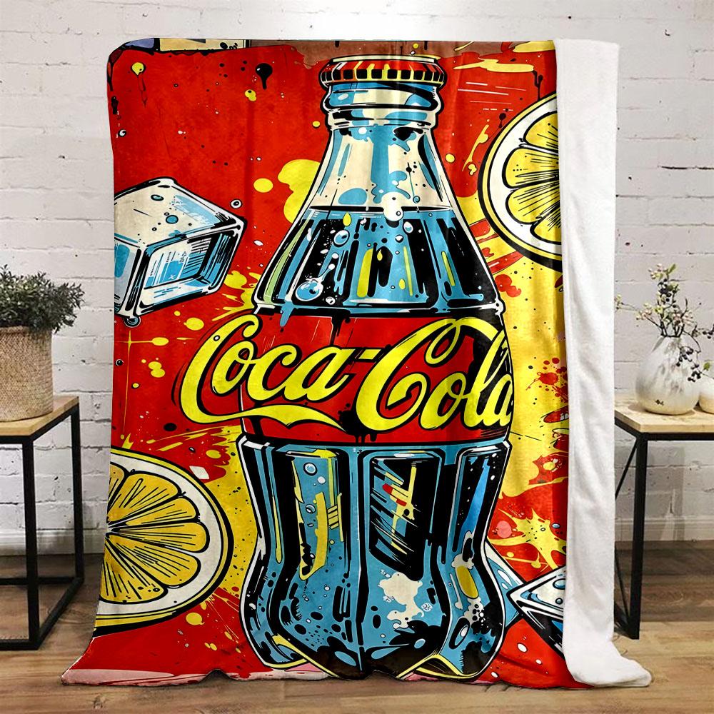 Retro Coca-Cola with Lemon and Ice Patterned flannel blanket perfect for the bedroom living room, sofa, or a little nap