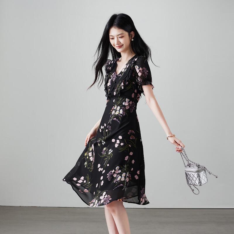SOFSIL French Floral Silk V-Neck Midi Dress XL
