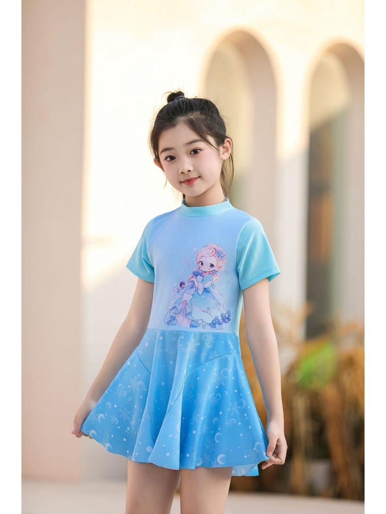 2024 New Cartoon Princess Style Girls' One-Piece Swimsuit (S-M) - Cute Baby Skirt Swimwear