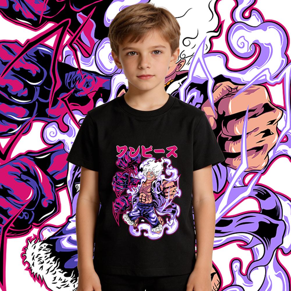 One Piece Luffy Gear 5 Anime Print Tee Kids Cotton T Shirt Boys Girls Summer Casual Top Soft Breathable