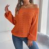 Women's Casual Fashion Solid Color Hollow Neck Off-shoulder Long-sleeved Sweater