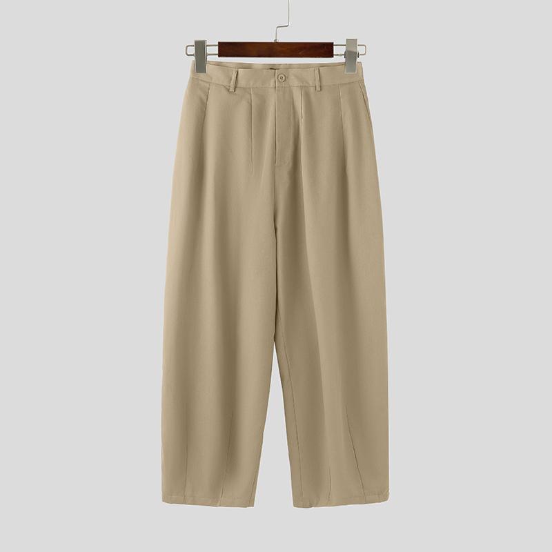 INCERUN Men Casual High Waist Zip-up Casual Baggy Long Pants Trousers