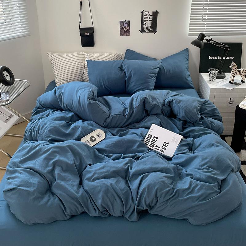 Ultra-soft Solid Color Washed Cotton Bed 4-piece Set Duplex Student Dormitory 3-piece Bed Sheet Quilt Cover Bedding
