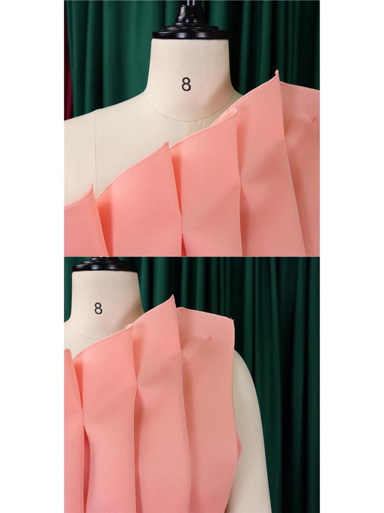 Plus Size Women's One-Shoulder Ruffle High-Waisted Evening Gown Dress