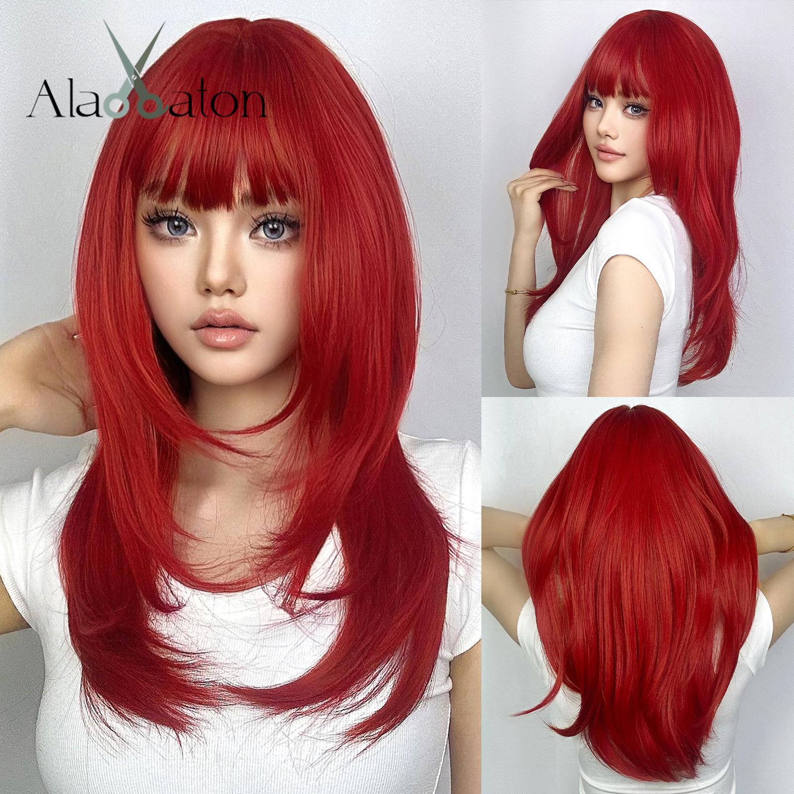 

HAIRCUBE Ombre черные синтетические парики с красной челкой, длинный прямой многослойный парик для женщин, термостойкий парик для косплея на Хэллоуин